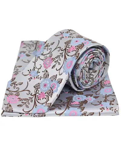 Pocket Square Soprano Ties Soprano Silver With Pink And Blue Flowers Silk Tie And Pocket Square £34.00