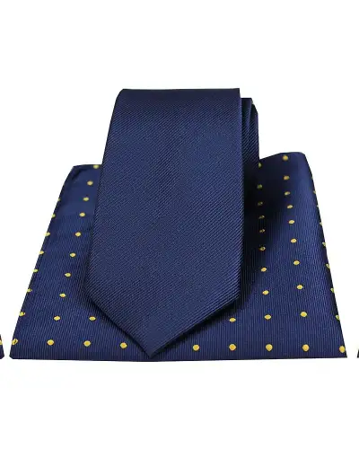 Soprano Navy Silk Tie With Polka Dot Silk Hanky | Soprano Ties ST TPS0482 Silk Hankie