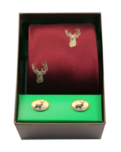 Cufflinks Soprano Ties Stags Head On Wine Ground Tie Cufflink Set £40.00