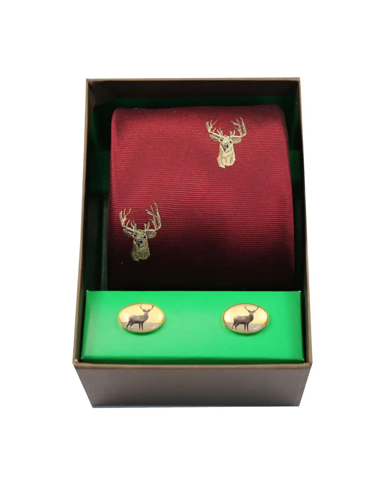 Cufflinks Soprano Ties Stags Head On Wine Ground Tie Cufflink Set £40.00