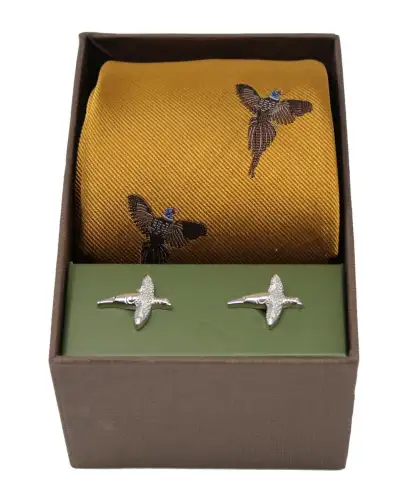Cufflinks Soprano Ties Flying Pheasants Gold Ground Tie and Cufflink Set £40.00