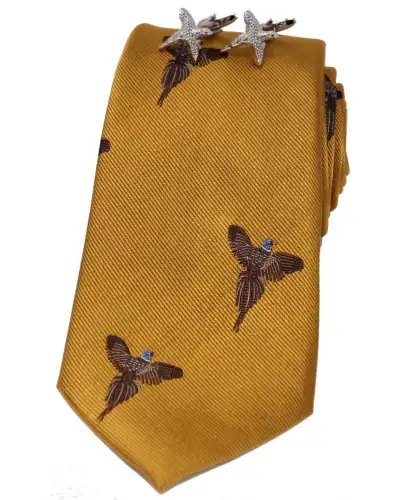 Cufflinks Soprano Ties Flying Pheasants Gold Ground Tie and Cufflink Set £40.00