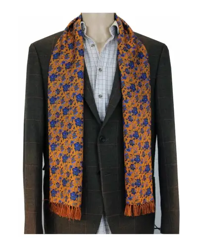 Scarves Soprano Ties Soprano Edwardian Orange With Blue Flowers Silk Aviator Scarf £28.00
