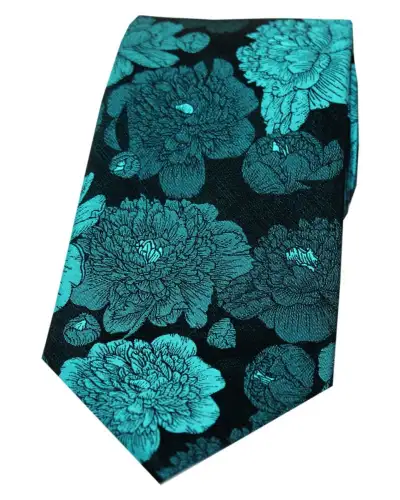 Silk Ties Soprano Ties Soprano Turquoise And Teal Large Flowers Silk Tie £21.00