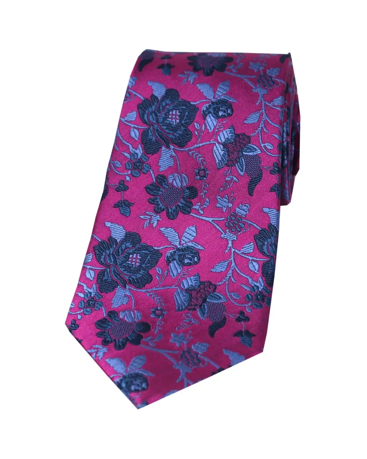 Silk Ties Soprano Ties Soprano Fuchsia With Blue And Navy Flowers Silk Tie £21.00