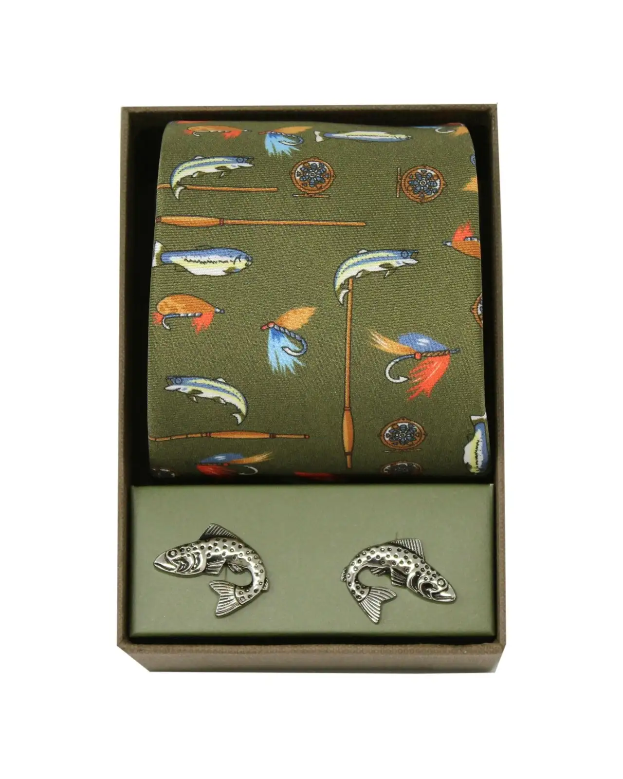 Gift Sets Soprano Ties Country Green Fishing Silk Tie and Cufflink Gift Set £40.00