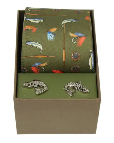 Gift Sets Soprano Ties Country Green Fishing Silk Tie and Cufflink Gift Set £40.00