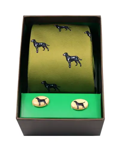 Cufflinks Soprano Ties Black Labradors On Green Ground Tie and Cufflink Set £40.00