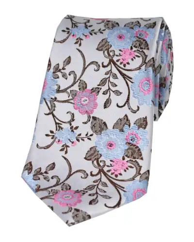 Silk Ties Soprano Ties Soprano Silver With Pink And Blue Flowers Silk Tie £24.00