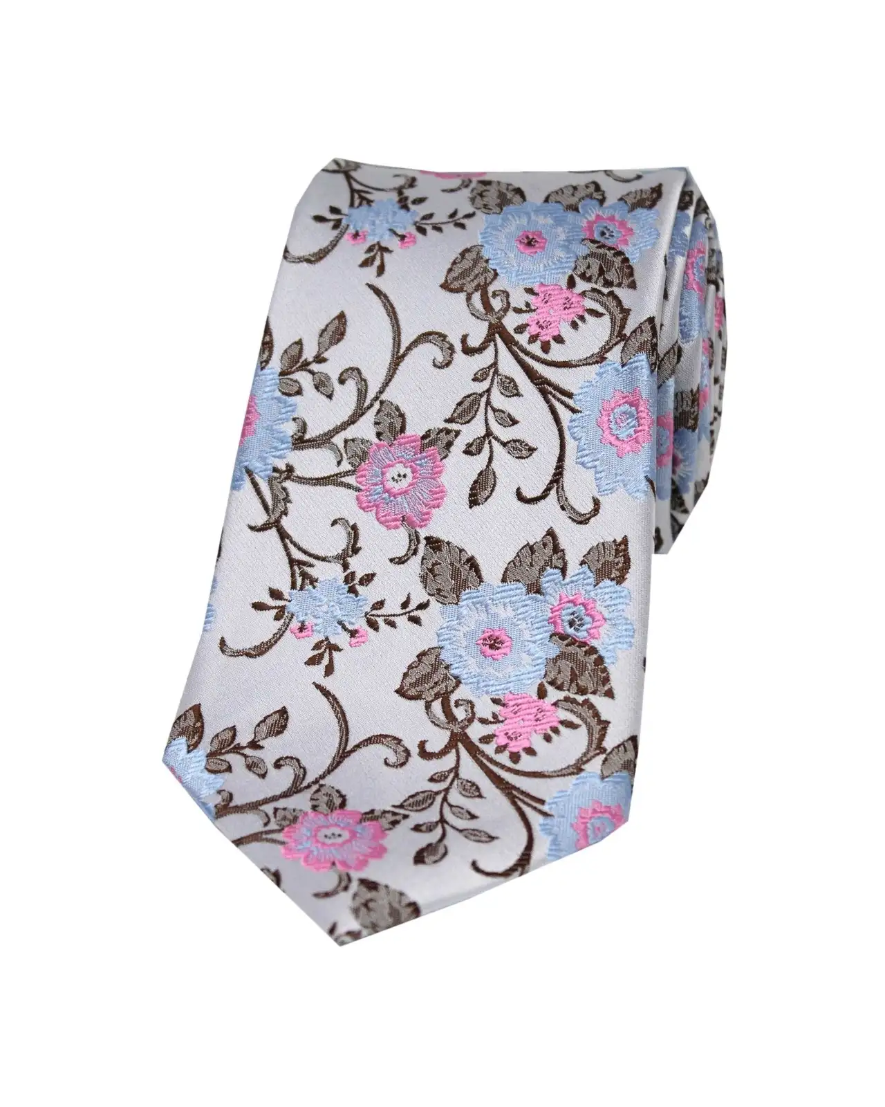 Silk Ties Soprano Ties Soprano Silver With Pink And Blue Flowers Silk Tie £24.00