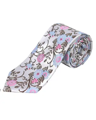 Silk Ties Soprano Ties Soprano Silver With Pink And Blue Flowers Silk Tie £24.00