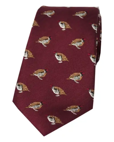 Silk Ties Soprano Ties Soprano Red Legged Partridge On Wine Ground Country Silk Tie £24.00