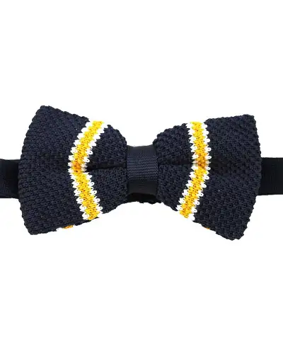 Pre-Tied Bow Ties Soprano Ties Soprano Pre-Tied Navy Yellow White Striped Knitted Polyester Bow Tie £10.00