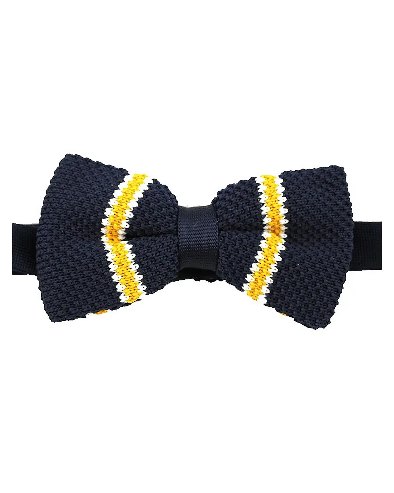 Pre-Tied Bow Ties Soprano Ties Soprano Pre-Tied Navy Yellow White Striped Knitted Polyester Bow Tie £10.00