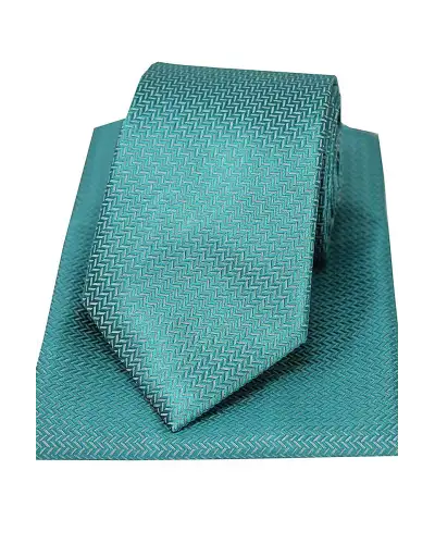 Soprano Teal Herringbone Silk Tie And Hanky Set | Soprano Ties ST TPSZWST7230 Silk Hankie