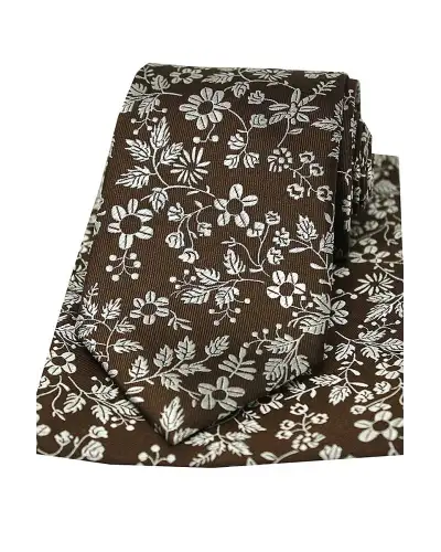 Soprano Brown Silk Tie And Pocket Square | Soprano Ties ST TPSYWRS59 Silk Hankie