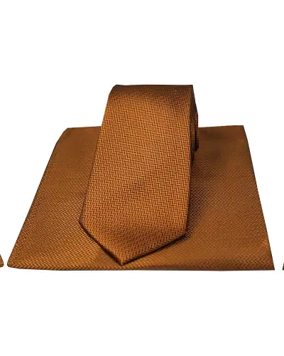 Soprano Copper Herringbone Silk Tie And Hanky Set | Soprano Ties ST TPSWST7234 Silk Hankie
