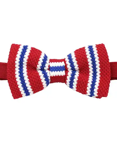 Pre-Tied Bow Ties Soprano Ties Soprano Pre-Tied Red Blue And White Striped Knitted Polyester Bow Tie £10.00