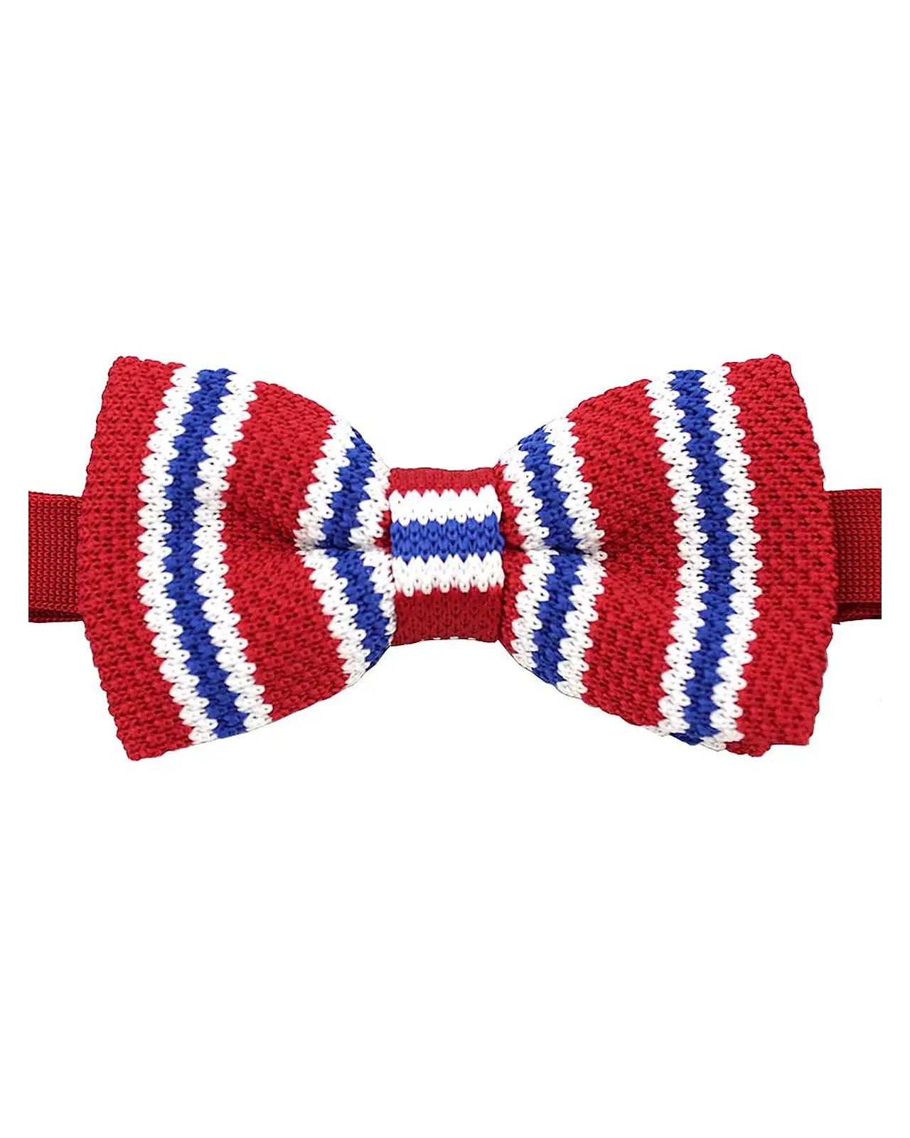 Pre-Tied Bow Ties Soprano Ties Soprano Pre-Tied Red Blue And White Striped Knitted Polyester Bow Tie £10.00