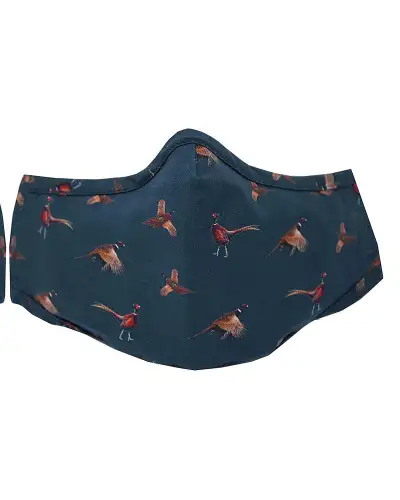 Face Masks Soprano Ties Navy Small Flying Pheasants 100pc Cotton Washable Reusable Face Mask £5.00