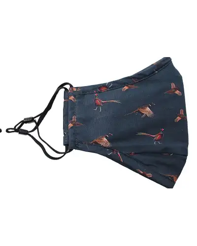 Face Masks Soprano Ties Navy Small Flying Pheasants 100pc Cotton Washable Reusable Face Mask £5.00