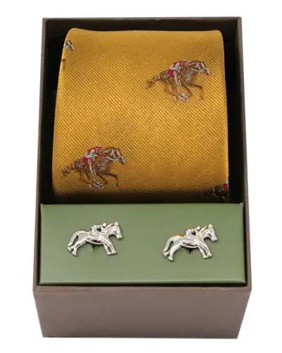 Gift Sets Soprano Ties Soprano Gold Horse Racing Silk Tie And Cufflink Gift Box Set £40.00