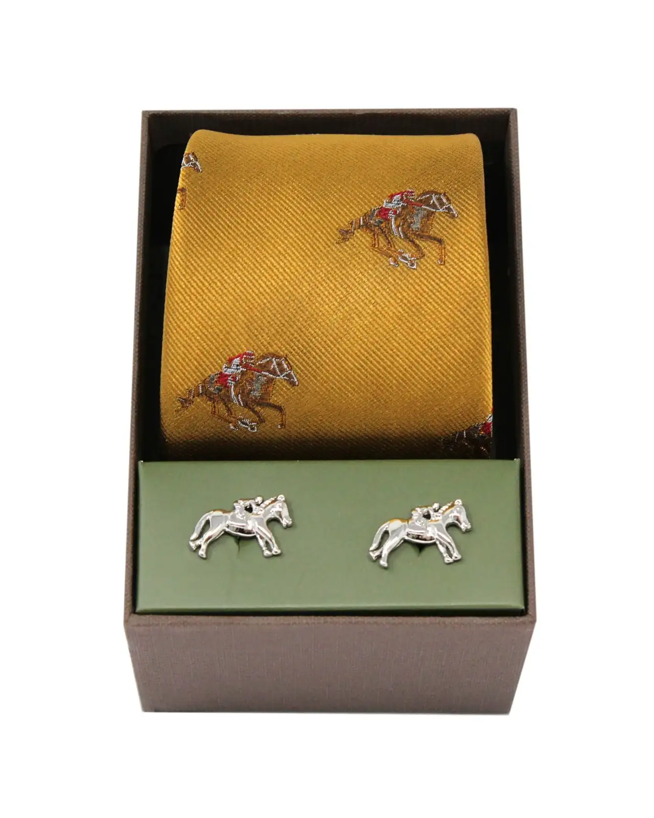 Gift Sets Soprano Ties Soprano Gold Horse Racing Silk Tie And Cufflink Gift Box Set £40.00