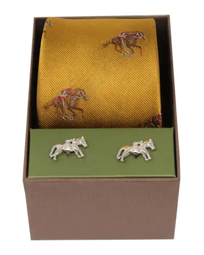 Gift Sets Soprano Ties Soprano Gold Horse Racing Silk Tie And Cufflink Gift Box Set £40.00
