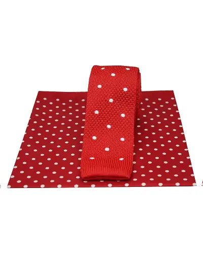 Soprano Red Spot Thin Knitted Polyester Tie With Red Spot Silk Hanky | Soprano Ties ST TPS0530 Silk Hankie
