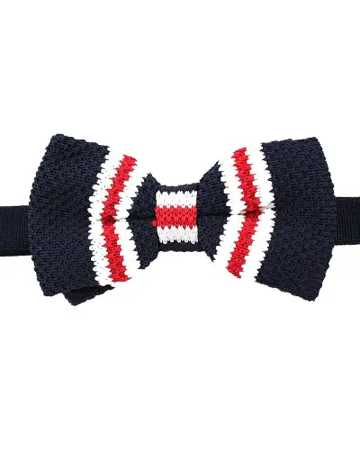Pre-Tied Bow Ties Soprano Ties Soprano Pre-Tied Navy White And Red Striped Knitted Polyester Bow Tie £10.00
