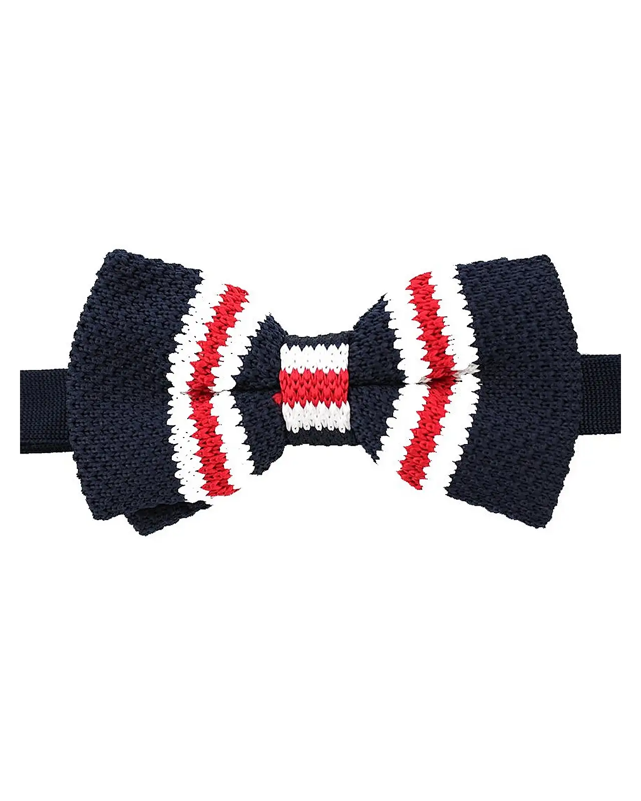 Pre-Tied Bow Ties Soprano Ties Soprano Pre-Tied Navy White And Red Striped Knitted Polyester Bow Tie £10.00
