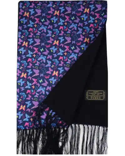 Scarves Soprano Ties Soprano Multi Coloured Butterflies On Navy Ground Wool And Silk Mix Luxury Mens Silk Scarf £27.00