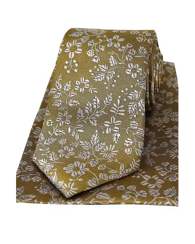 Soprano Old Gold Silk Tie And Pocket Square | Soprano Ties ST TPSYWRS57 Silk Hankie
