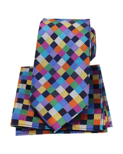 Posh &amp; Dandy Multi Coloured Diamonds Luxury Silk Tie And Hanky Set | Soprano Ties ST TPSYPD400 Silk Hankie