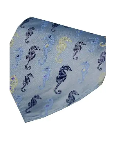 Posh &amp; Dandy Sky Blue Multi Coloured Sea Horses Silk Pocket Hanky | Soprano Ties ST HANK PD281 Silk Hankie
