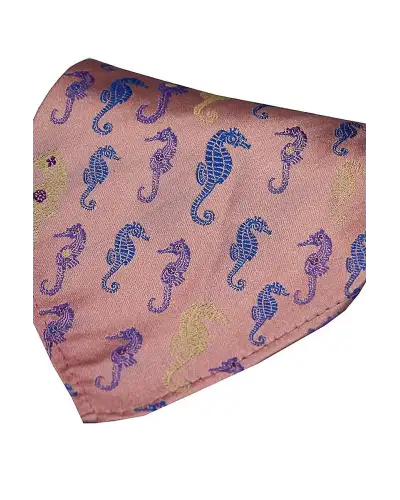 Silk Hankies Soprano Ties Posh and Dandy Dusky Pink Multi Coloured Sea Horses Silk Pocket Hanky £9.00