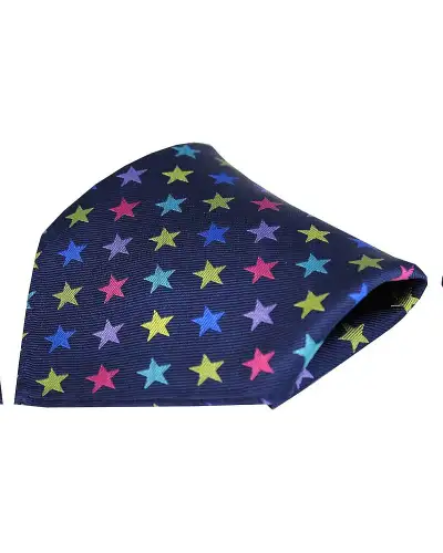 Pocket Square Soprano Ties Posh and Dandy Multicoloured Stars On Navy Silk Pocket Square £9.00