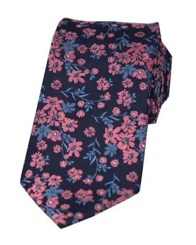 Silk Ties Soprano Ties Soprano Navy Ground Blue And Fuchsia Flowers Silk Tie £21.00