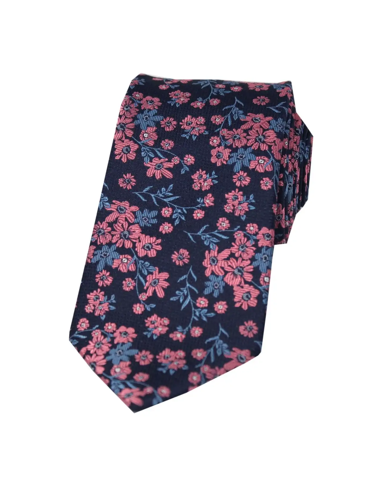 Silk Ties Soprano Ties Soprano Navy Ground Blue And Fuchsia Flowers Silk Tie £21.00