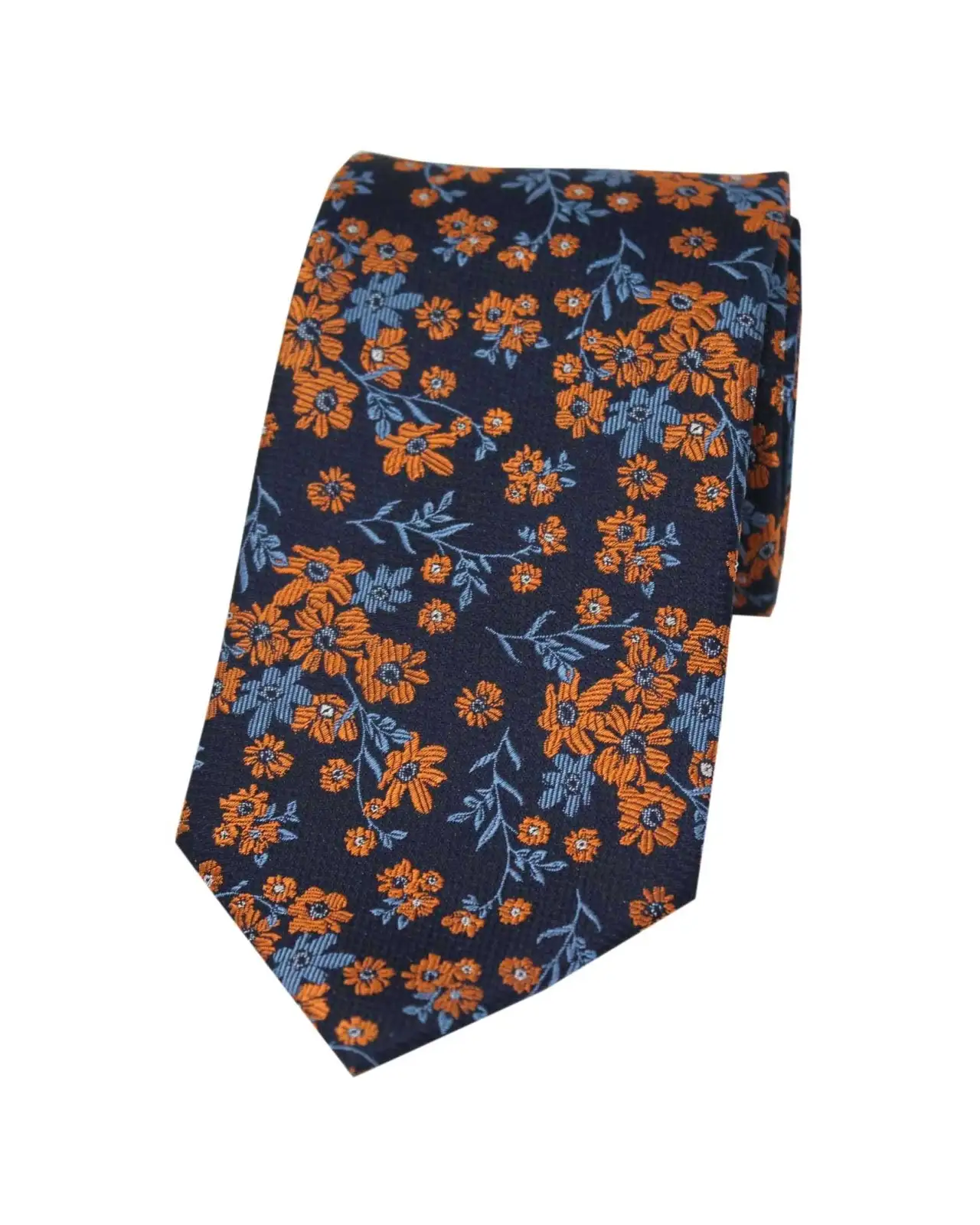 Silk Ties Soprano Ties Soprano Navy Ground Blue And Burnt Orange Flowers Silk Tie £21.00