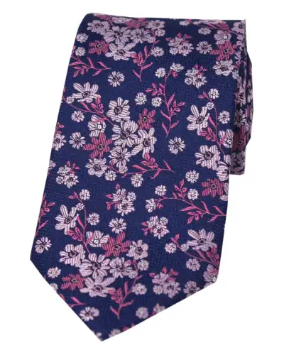 Silk Ties Soprano Ties Soprano Navy Ground Pink And Fuchsia Flowers Silk Tie £21.00