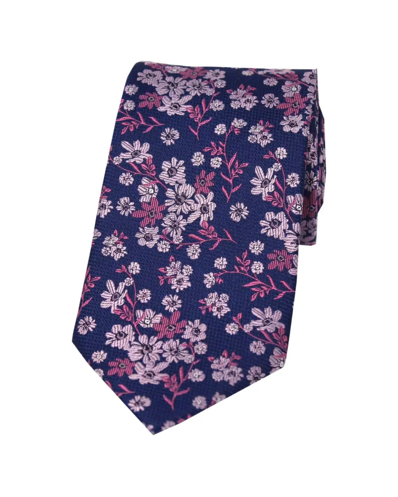 Silk Ties Soprano Ties Soprano Navy Ground Pink And Fuchsia Flowers Silk Tie £21.00