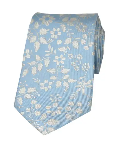 Silk Ties Soprano Ties Soprano Sky Ground With White Flowers Silk Tie £21.00