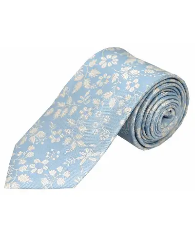 Silk Ties Soprano Ties Soprano Sky Ground With White Flowers Silk Tie £21.00