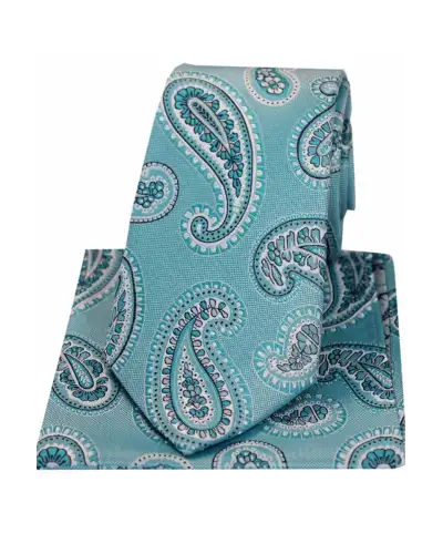 Soprano Turquoise Green Paisley Silk Tie And Hanky Set | Soprano Ties ST TPSYWRS07 Silk Hankie