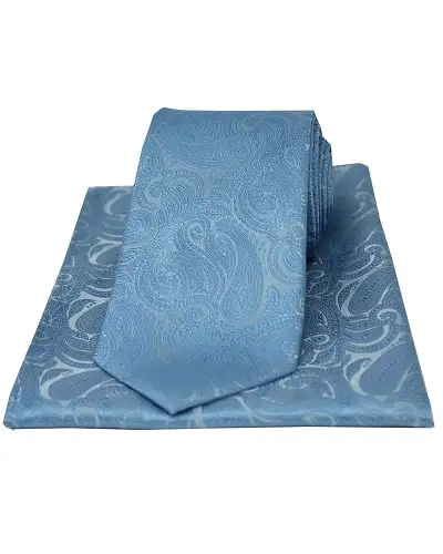 Soprano Sky Blue Tonal Paisley Silk Tie And Pocket Square | Soprano Ties ST TPSWST7203 Silk Hankie