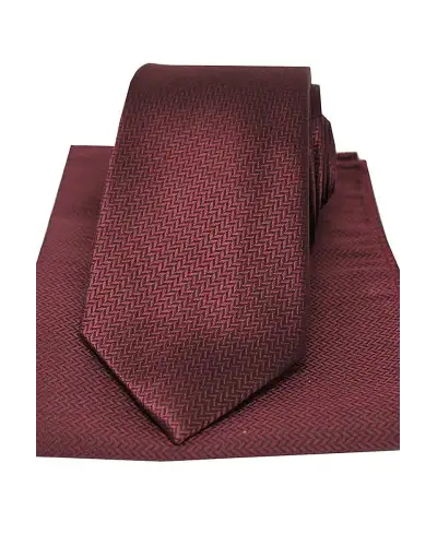 Soprano Cherry Herringbone Silk Tie And Pocket Square | Soprano Ties ST TPSWS0980 Silk Hankie