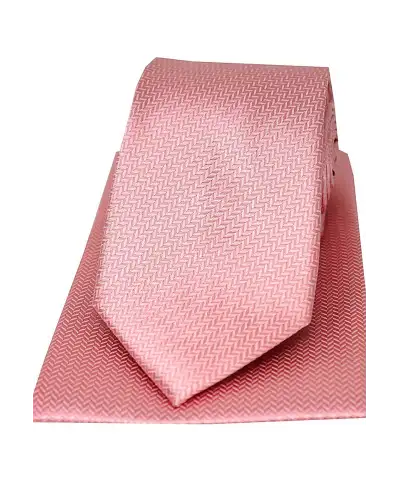 Soprano Pink Herringbone Silk Tie And Pocket Square | Soprano Ties ST TPSWS0917 PINK Silk Hankie