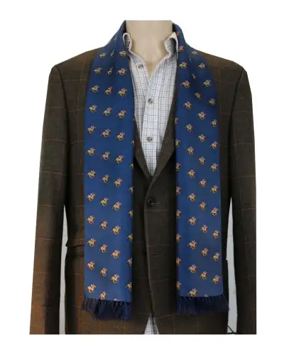 Scarves Soprano Ties Soprano Blue Horse Racing Theme Silk Aviator Scarf £38.00