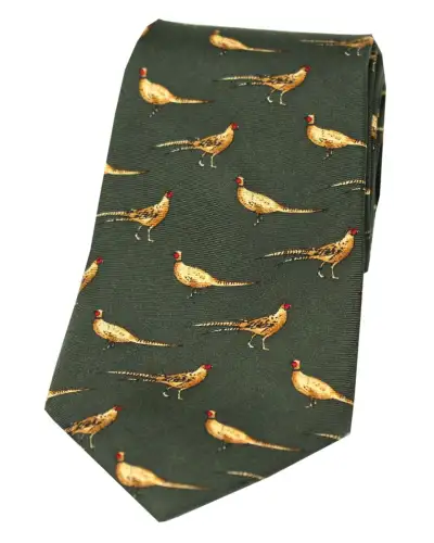 Silk Ties Soprano Ties Soprano Standing Pheasants On Green Ground Country Silk Tie £23.00